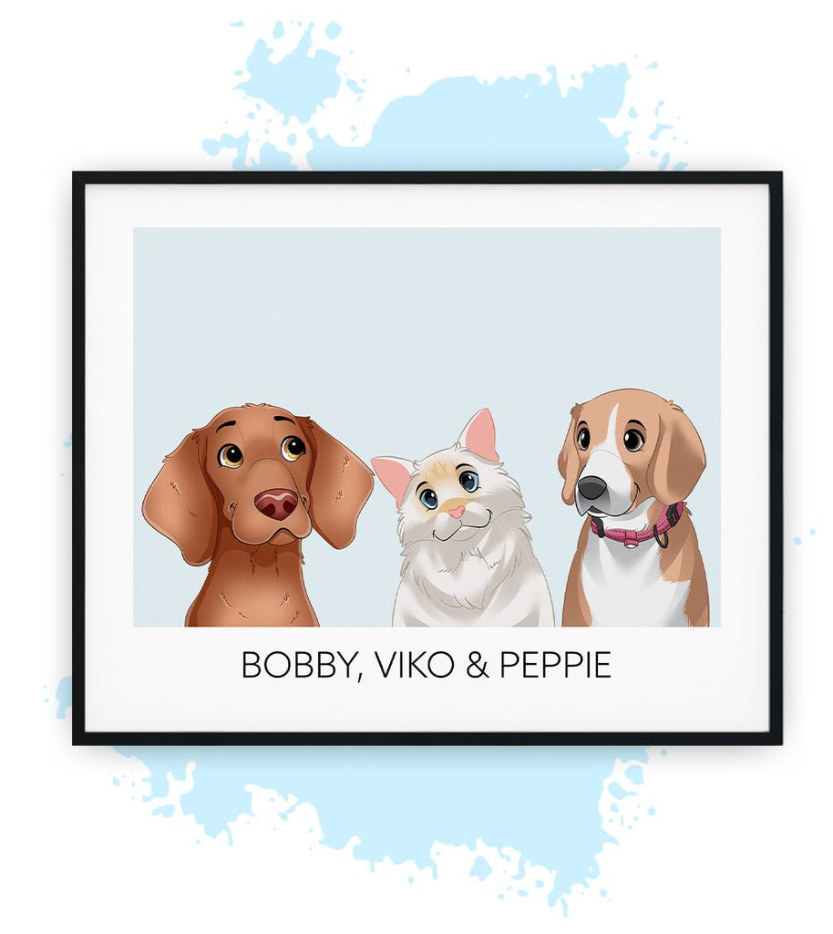 Drie-Blauw-Poster met lijst-30x40 CM