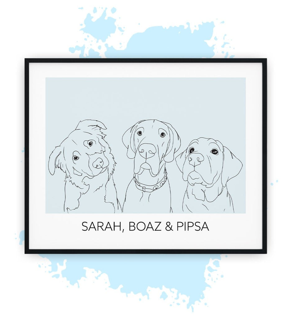   Drie-Blauw-Poster met lijst-30x40 CM